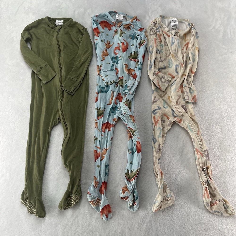 Gerber Sleeper Lot Unisex Baby 12m Dinosaurs Alphabet Numbers Green Cozy